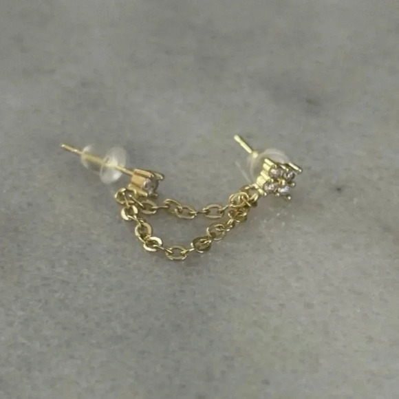 Gold Flower Crystal Double Chain Huggie Earrings 
Brand New - Picture 3 of 5